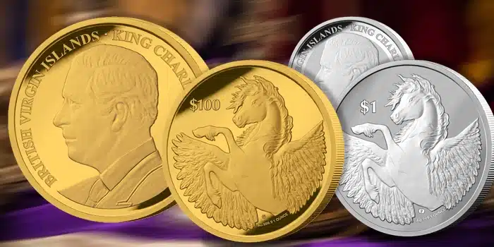 Pobjoy Mint's 2023 Pegasus silver and gold coins. Image: CoinWeek.