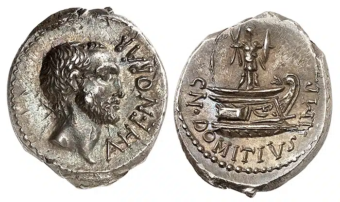 Cn. Domitius Ahenobarbus. Denarius, 41 BC, unknown mint.