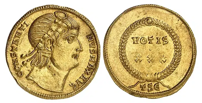 Constantine I, 306-337. Medallion of 1 ¼ solidi (festive aureus), 335, Thessaloniki.