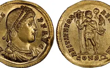An attractive Mint State gold solidus of Roman Emperor Valens. Image: Atlas Numismatics.