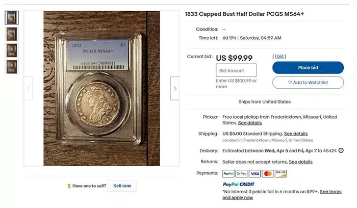 Counterfeit 1833 half dollar in a fake PCGS slab.