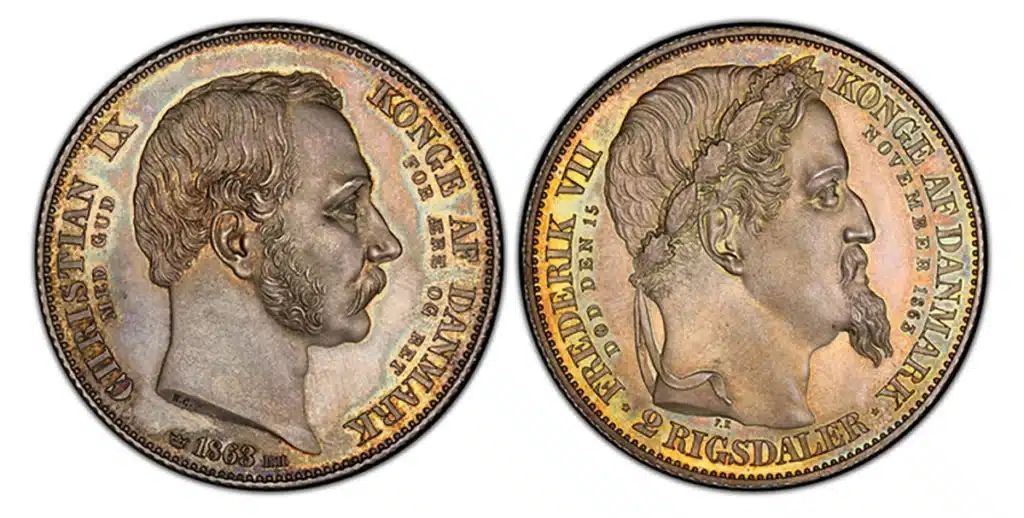 1863 Denmark 2 Rigsdaler Proof coin. Image: Atlas Numismatics.