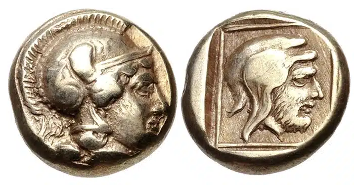 Electrum Hekte of Pharnabazos. Lesbos, Mytielene. Circa 412-378 BCE. Image: CNG.