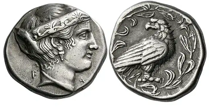 Elis, Olympia. Silver Stater. Struck at Hera Mint, 376 BCE. Image: Numismatica Ars Classica.
