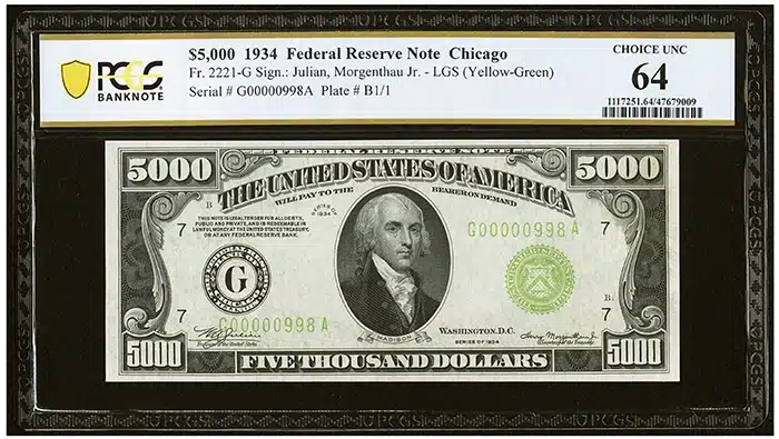 PCGS Banknote Series of 1934 $5,000 bill. Image: Heritage Auctions.