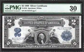 1899 $2 Silver Certificate with Speelman / White signature combination. Image: GreatCollections.