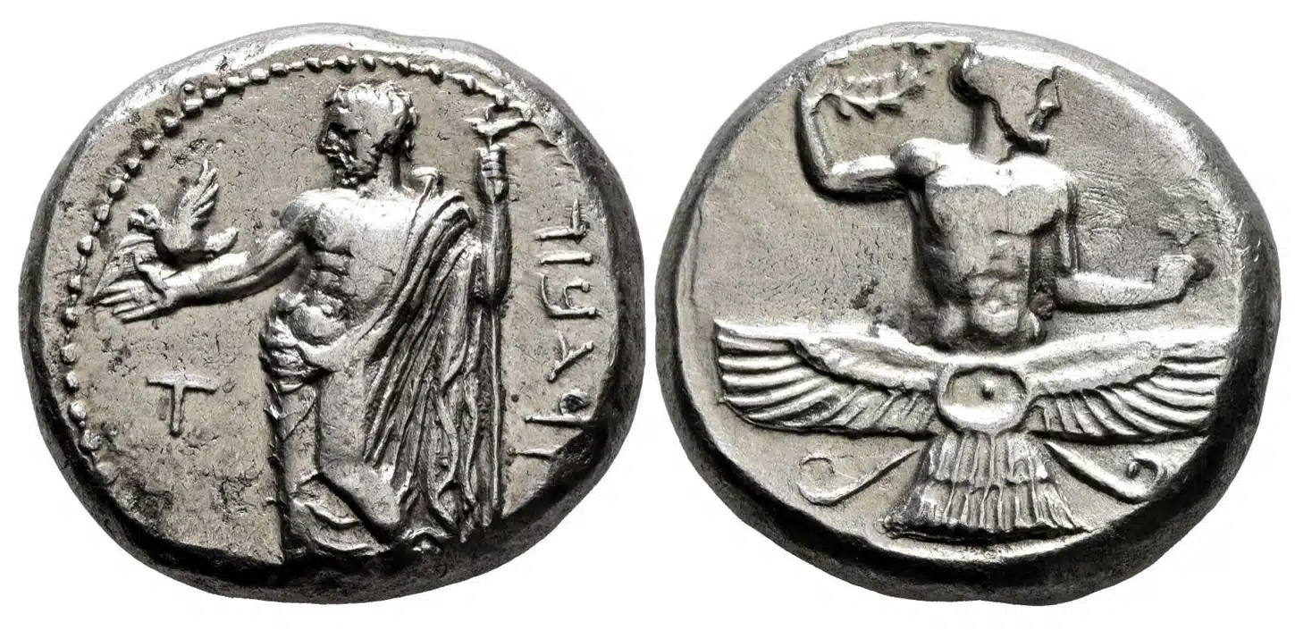 Silver Stater of Tiribazus. Cicilia. Circa 388-380 BCE. Image: Leu Numismatik AG.