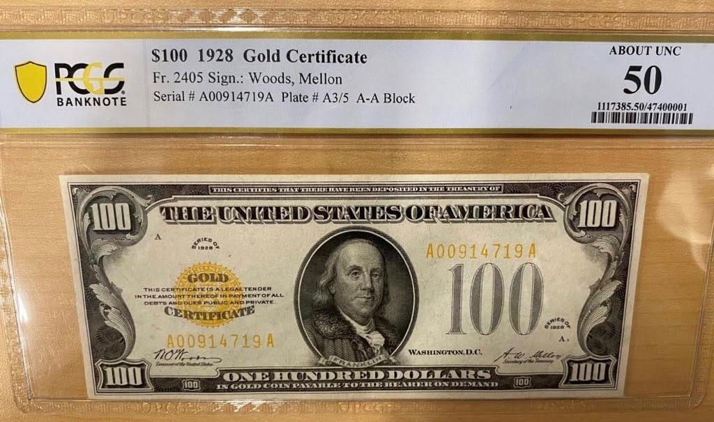 Stolen Gold Certificate, Stack's Bowers Boston - Numismatic Crime Information Center (NCIC)