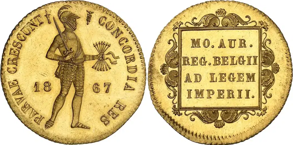 No. 3465. William III, 1849-1890. 2 ducats, 1867, Utrecht. Only 8 specimens are known of. Purchased in 1985 from Jacques Schulman. Estimate: 40,000 euros. Hammer price: 200,000 euros.