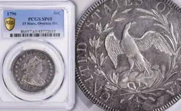 An important PCGS SP65 Draped Bust half dollar sells this week at GreatCollections.