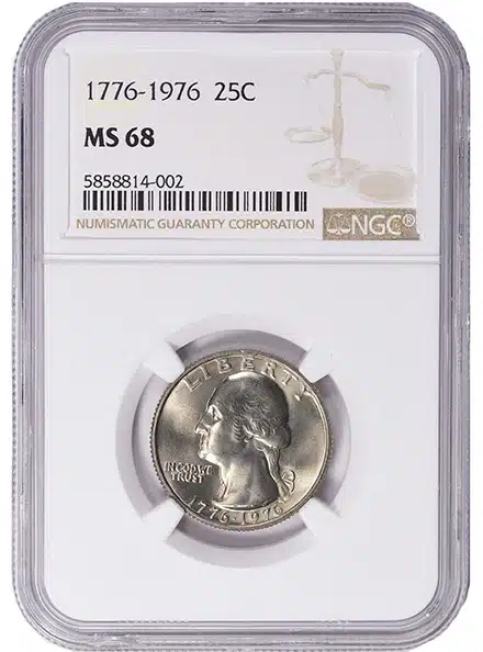 1976 Washington Bicentennial Quarter graded MS68 by NGC. Image: GreatCollections.