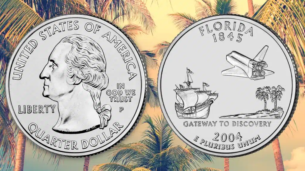 The Florida State Quarter features a Spanish ship and a space shuttle. Image: U.S. Mint / Adobe Stock.