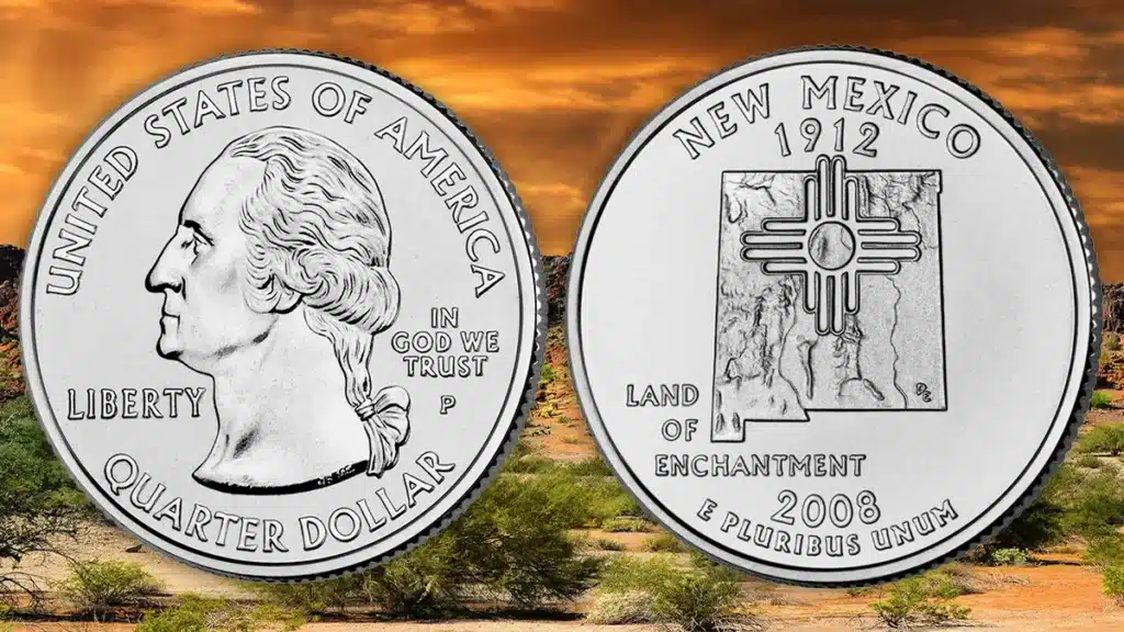 The New Mexico State Quarter depicts a topographical representation of Walter White's home state. Image: U.S. Mint / CoinWeek.