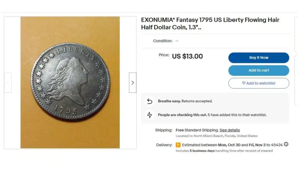 Counterfeit 1795 half dollar currently listed on eBay.