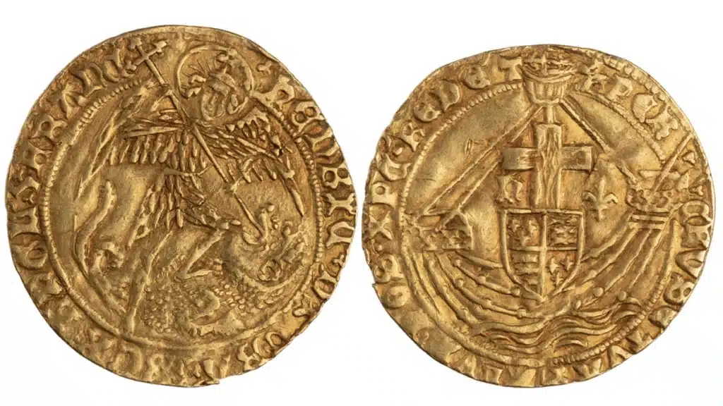 Gold angel of Henry VI, London, 1470-1471. ANS 1954.237.19. 5.008 g.  