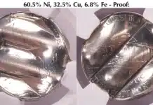 The metal composition of the two cancelled 5-cent nickel patterns is different.