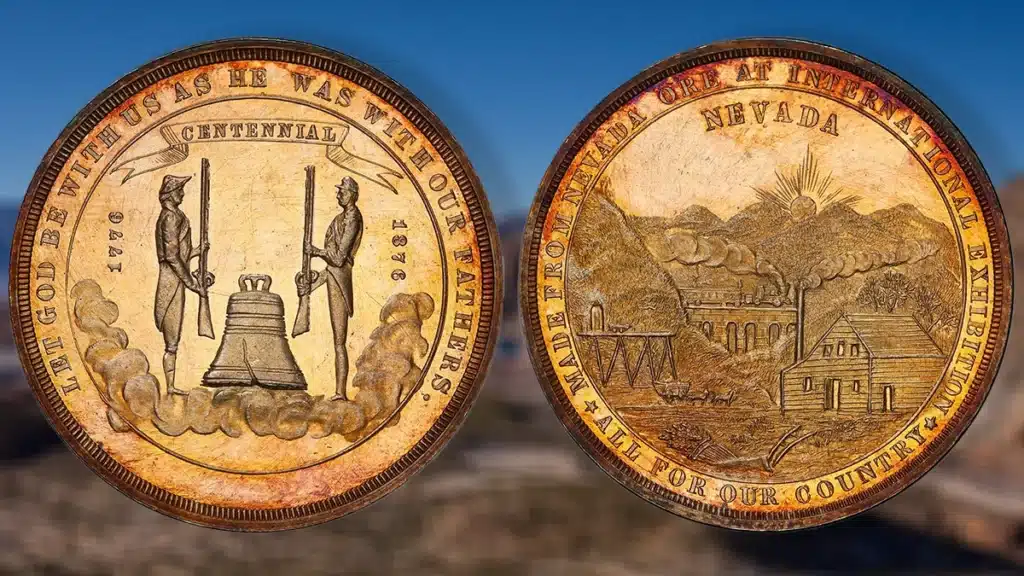 An 1876 Nevada So-Called Dollar struck for the 1876 U.S. World’s Fair in Philadelphia. Courtesy of PCGS TrueView.