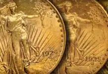 Saint-Gaudens Double Eagle Gold Coins.