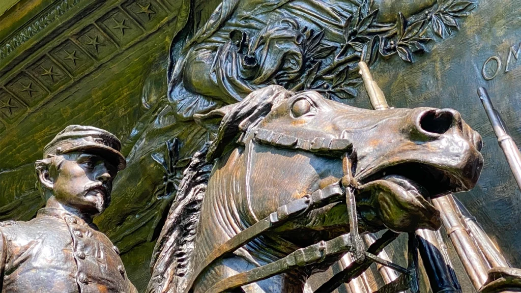 Shaw Memorial in Saint-Gaudens National Historical Park in Cornish, New Hampshire. Shaw Memorial, Monument to Civil War service of Massachusetts 54th Regiment of African American Volunteers in Boston. Image: Adobe Stock.