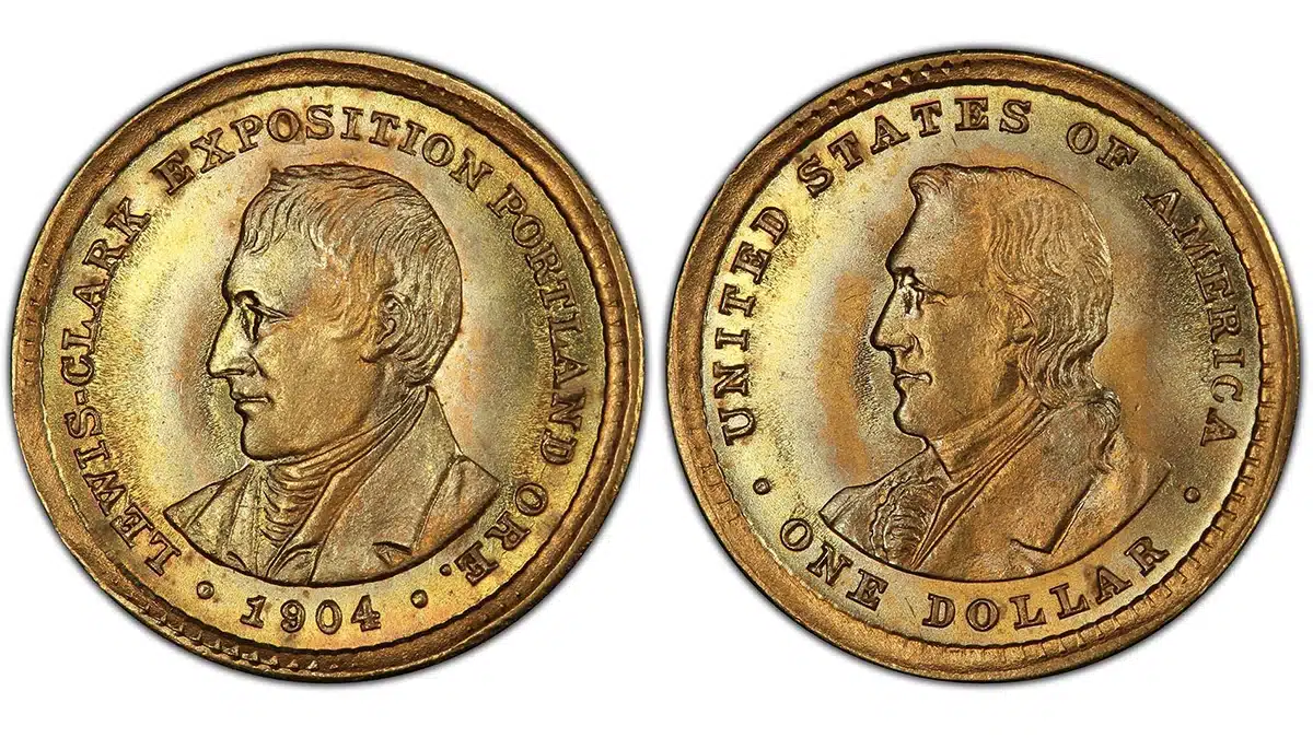 The Lewis and Clark Exposition Dollars were struck in 1904 and 1905 by the United States Mint. Courtesy of PCGS TrueView.