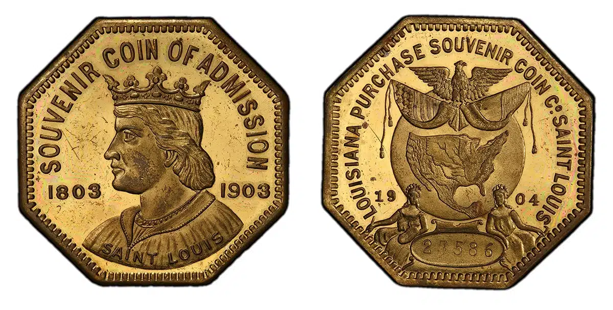Octagonal versions of the Souvenir Coin of Admission. Courtesy of PCGS TrueView. 