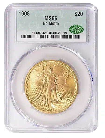 1908 Saint-Gaudens Double Eagle graded CAC MS66. Image: GreatCollections