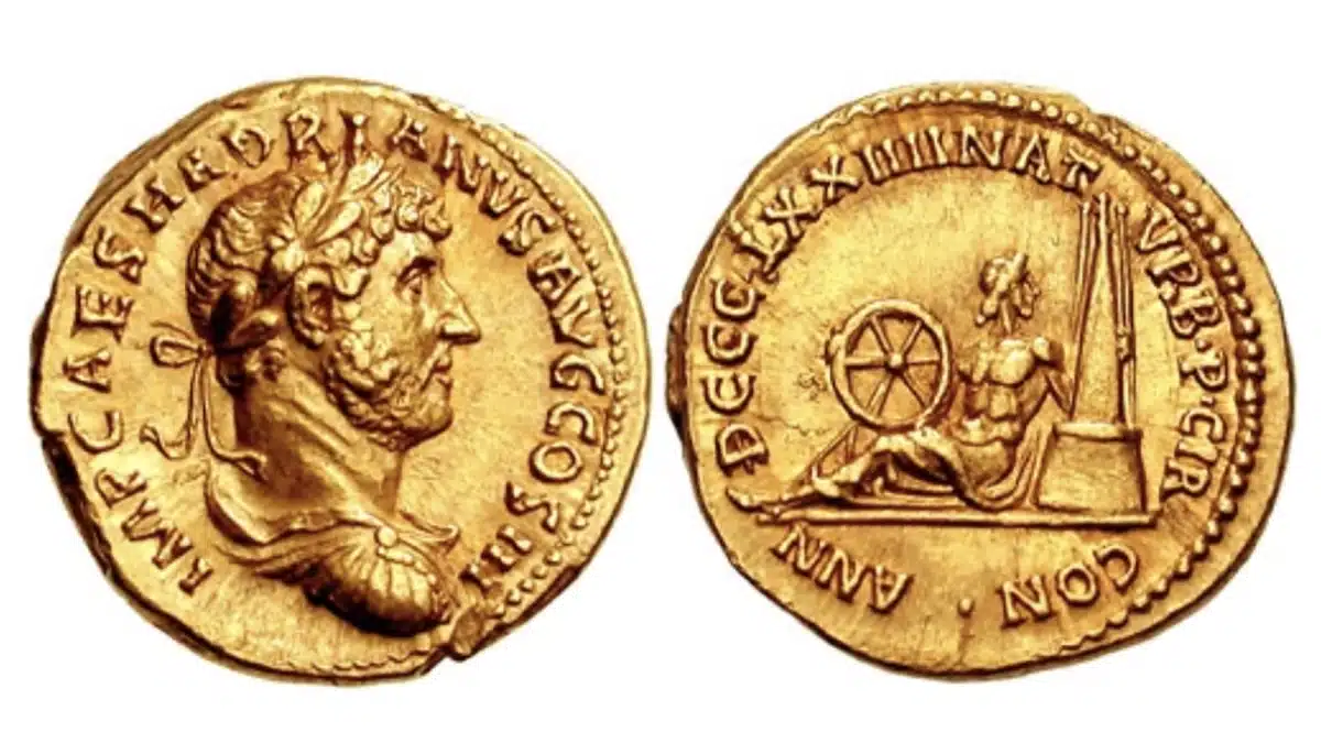 Hadrian. 117-138 AD. Gold Aureus 7.34 gm. Dated 874 AUC (April 21, 121 AD). RIC II 144. Classical Numismatic Group. Triton VII. 2 January 2004. Lot: 932. Realized: $39,000.