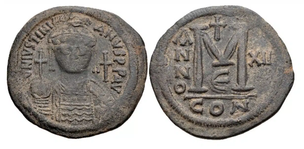 Justinian I. 527-565. Bronze Follis 40mm, 21.64 g. Constantinople, Dated RY 12 (538/9 CE). DOC 37e. Classical Numismatic Group > Electronic Auction 27916 May 2012 Lot: 645 realized: $65