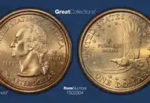 A rare Sacagawea Dollar / Washington Quarter mule. Image: GreatCollections.
