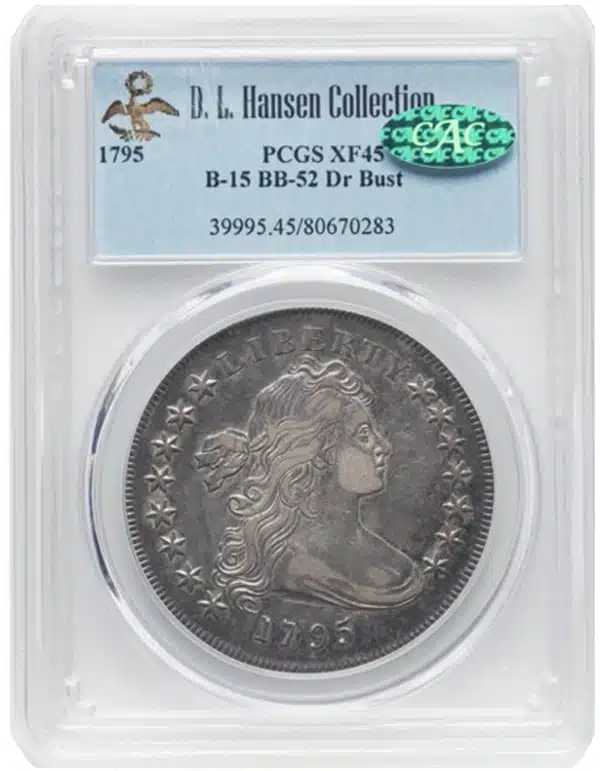 A 1795 Draped Bust Dollar graded PCGS XF45 CAC. Image: Heritage Auctions.