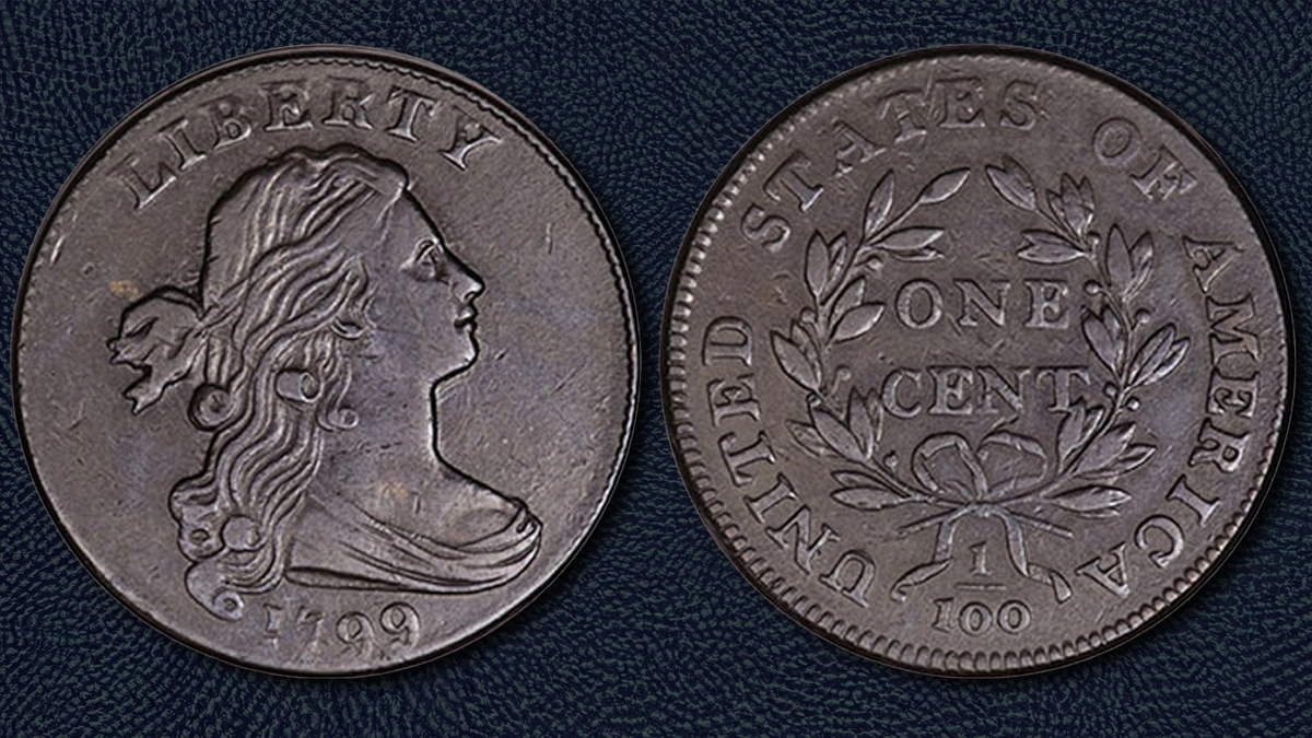The “Abbey Cent”, 1799 S-189, was graded PCGS XF45. This example was sold by Heritage Auctions on 2/15/2008 for $161,000 USD. Image courtesy of Heritage Auctions (HA.Com)