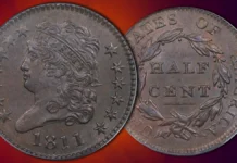 This is an image of a 1811 Classic Head Half Cent from the Eliasberg Collection