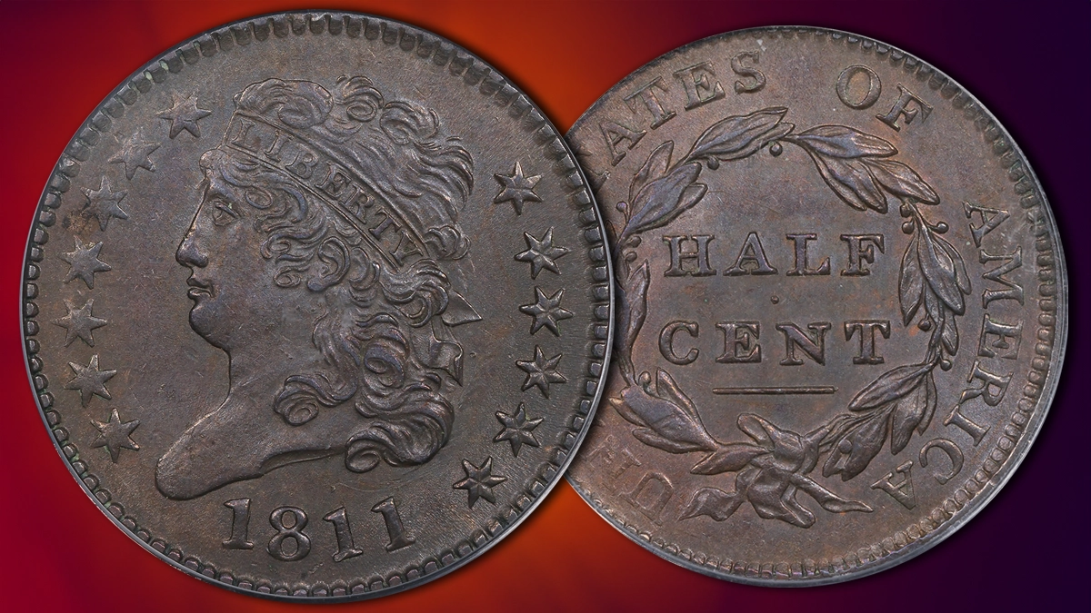 This is an image of a 1811 Classic Head Half Cent from the Eliasberg Collection