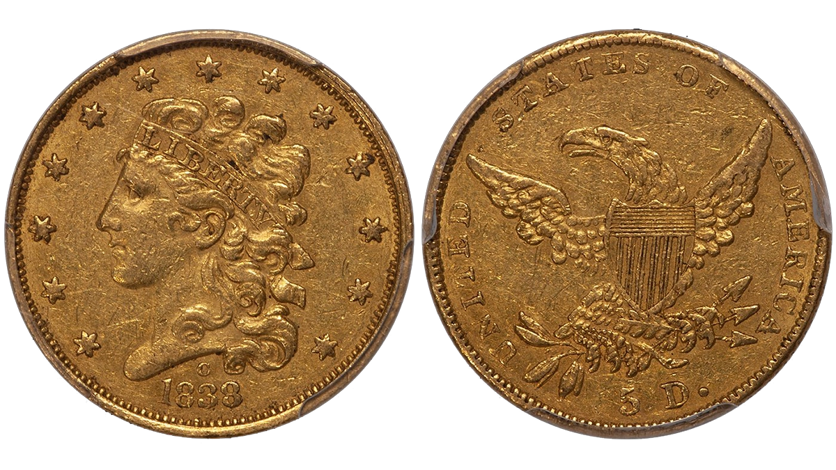 1838-C $5.00 PCGS AU50