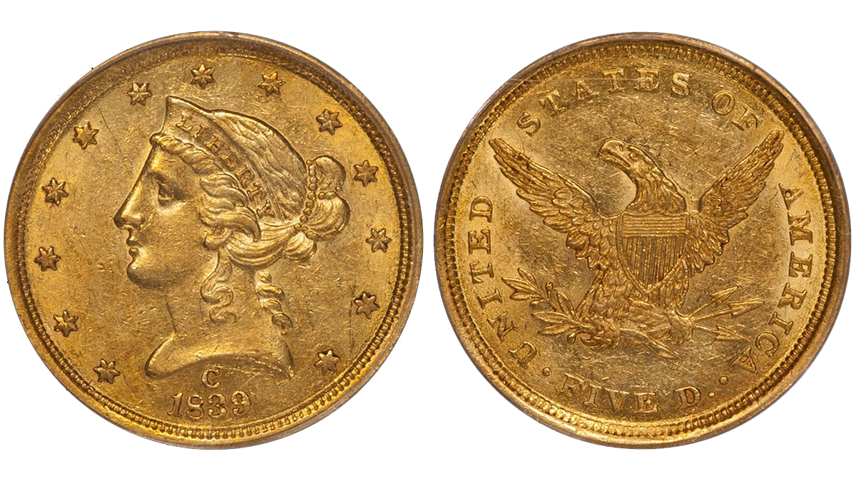 1839-C $5.00 PCGS AU55 CAC