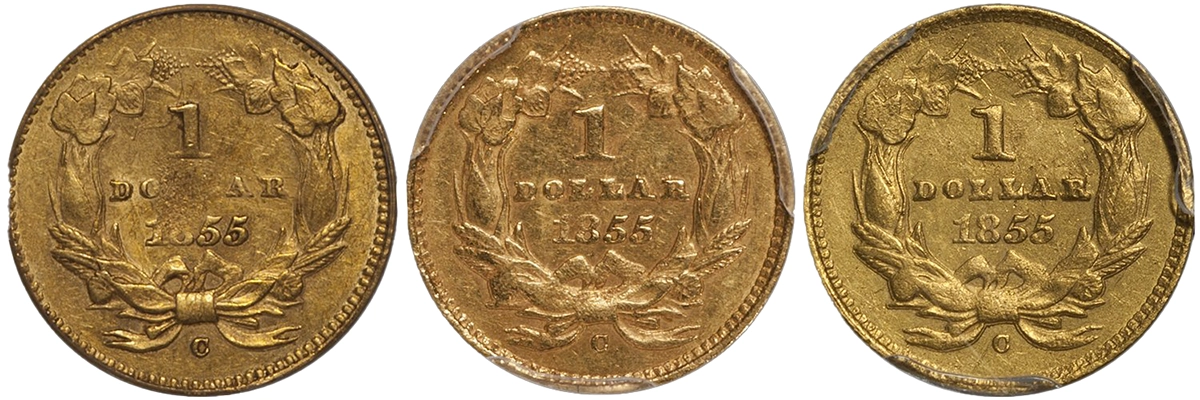 EXAMPLES OF THE 1855-C REVERSE, ALL IN AU