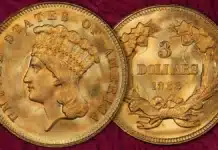 1863 Three-Dollar Gold Coin. Image: PCGS / CoinWeek.