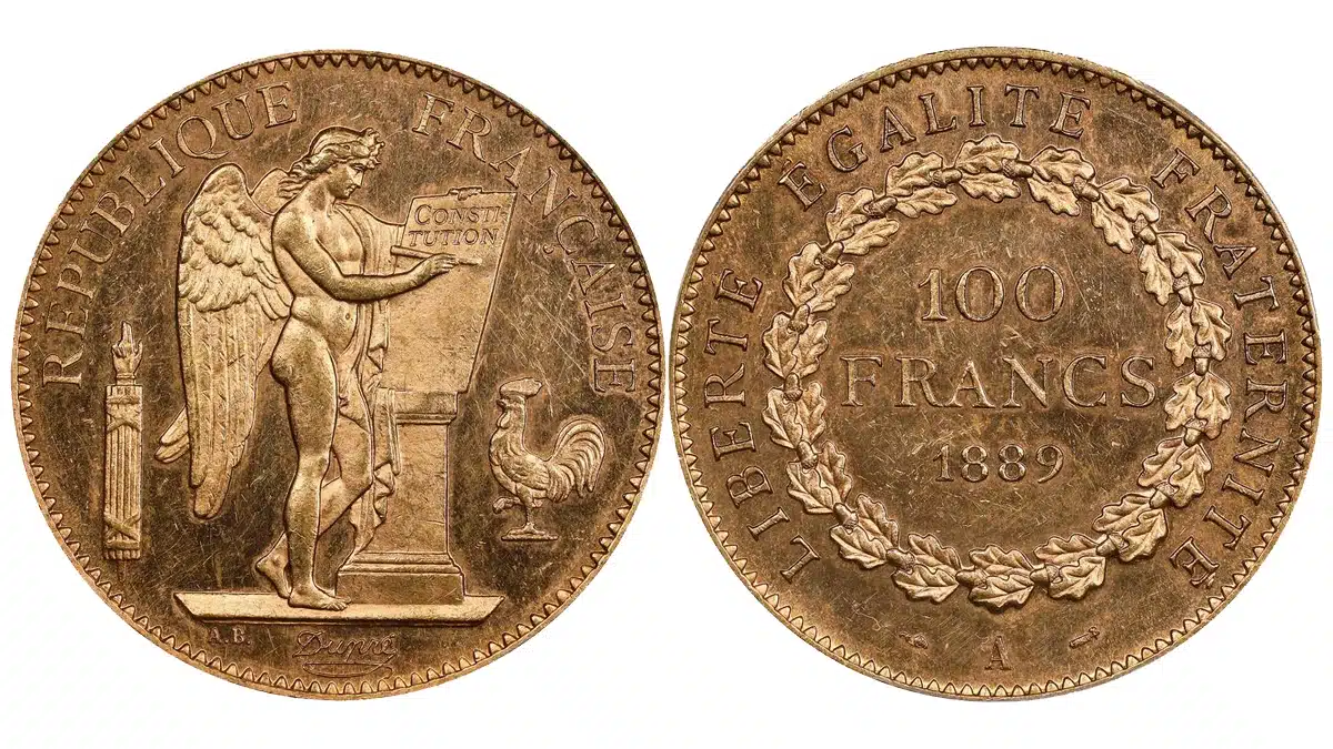 1889-A Franceo 100 Francs. Image: Stack's Bowers.