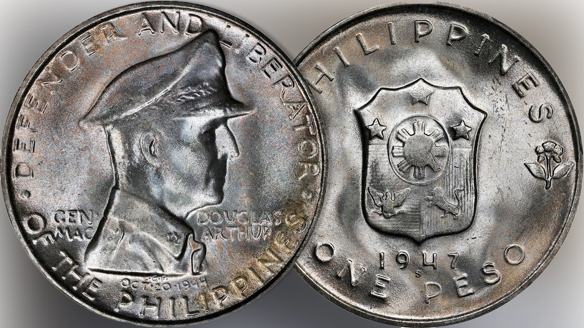 1947 Philippines Peso commemorating General Douglas MacArthur - Top 10 Military Figures on US Coins. Image: Stack's Bowers / CoinWeek.