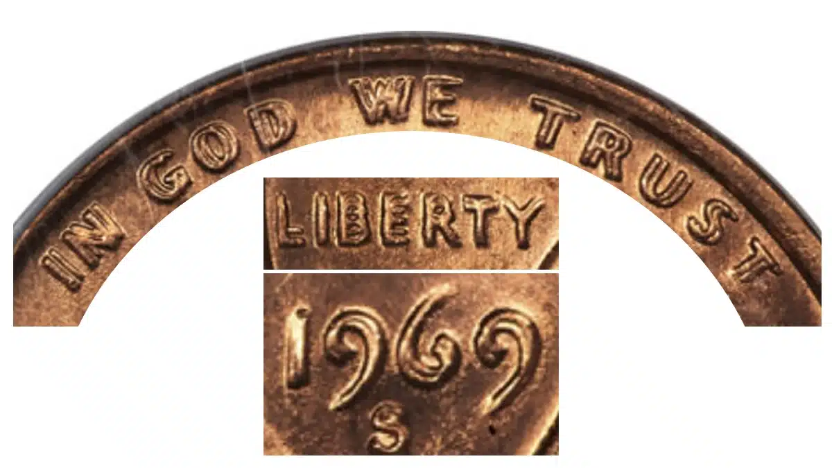 Doubling appears on the 1969-S Lincoln Cent DDO in three easily identifiable areas.
