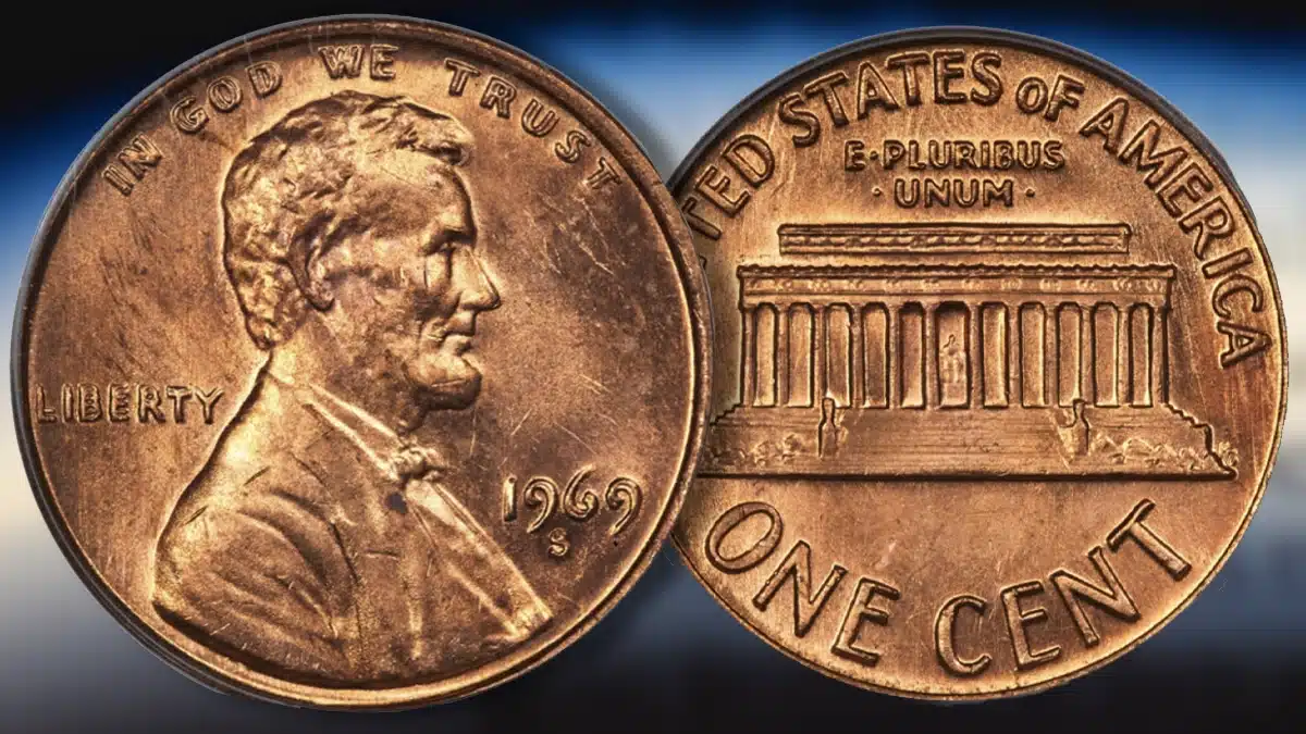 1969-S Lincoln Cent Doubled Die Obverse. Image: Heritage Auctions / CoinWeek.