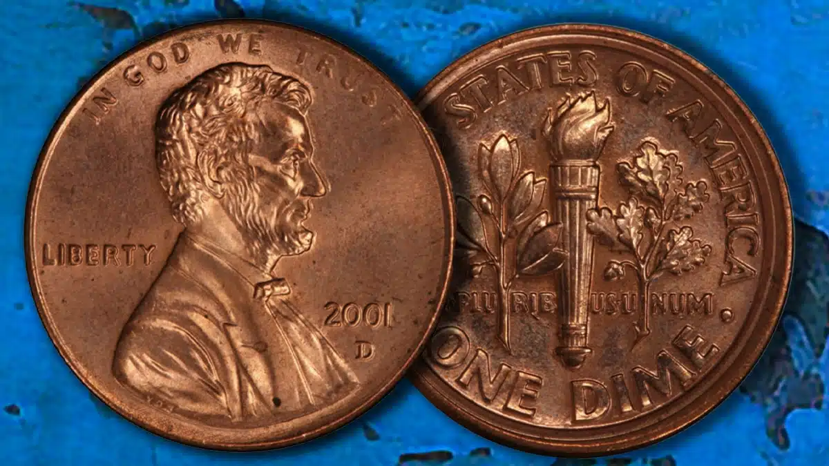 2001-D Lincoln Cent Mule. Lincoln cent with a Roosevelt Dime reverse. Image: PCGS / CoinWeek.