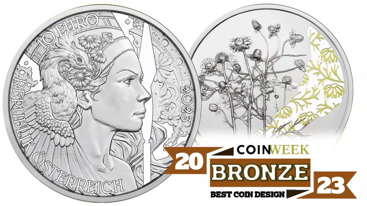 The Austrian Mint's 2023 Camomile Coin - Celestial Circle is recognized by CoinWeek as its bronze medal coin design winner for 2023.