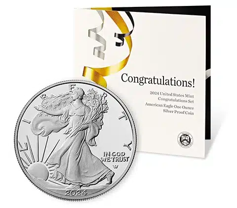 2024 United States Mint Congratulations Set with a 2024-W American Silver Eagle Proof coin. Image: United States Mint.