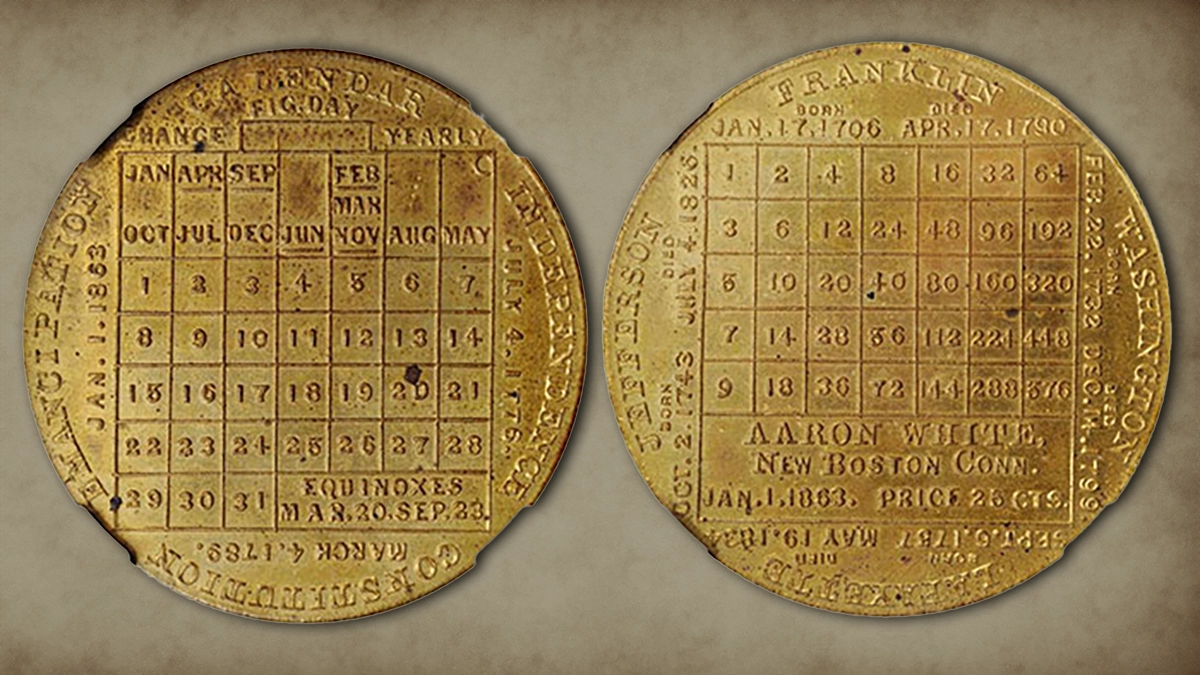 Aaron White Calendar Medal. Image: Stack's Bowers.