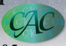 Close-up image of a CAC sticker on a graded coin.