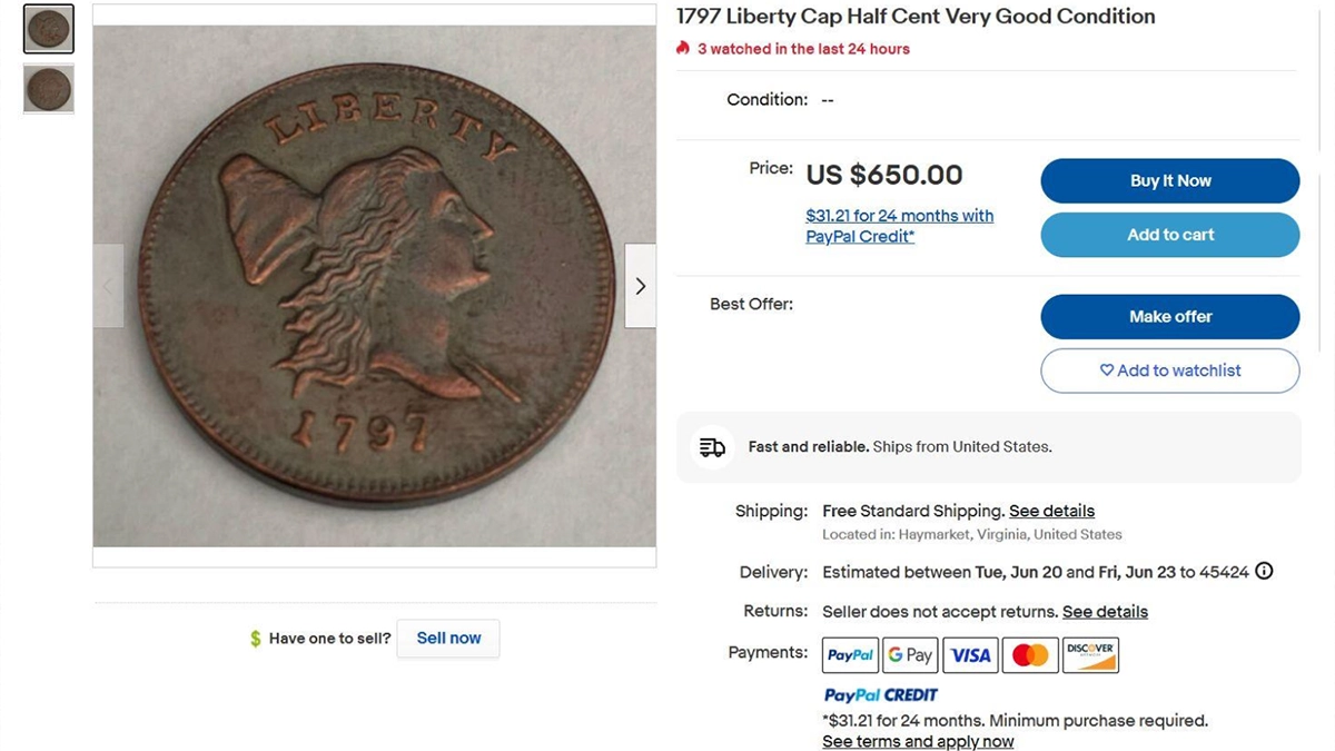 eBay listed “1797” with the same obverse and reverse