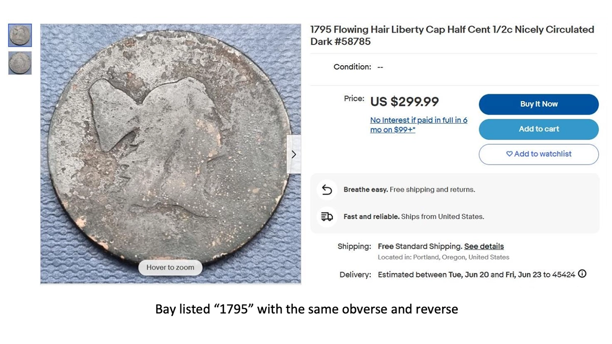 eBay listed “1795” with the same obverse and reverse