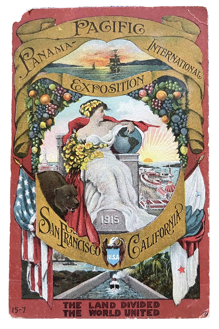 This postcard from the Panama-Pacific Exposition features a lovely serialized image promoting the fair. Courtesy of Vic Bozarth.