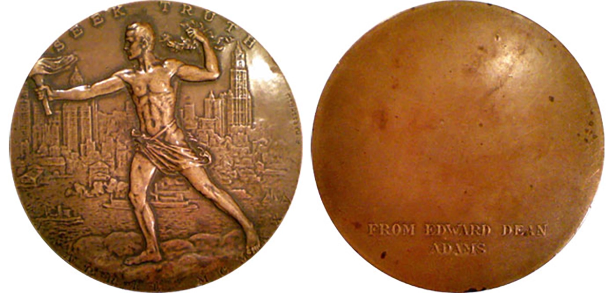 Truth Seeker medal. 82mm. Bronze. Designer: Rudolph Ferdinand Marschall (1873–1967). Image: medallicartcollector.com.